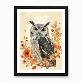 Collared Scops Owl Japanese Painting 5 Art Print