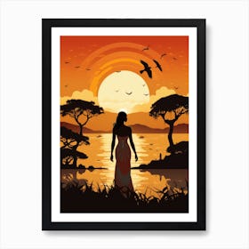 African Woman At Sunset 2 Art Print