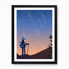 Hiker Looking At The Stars Art Print