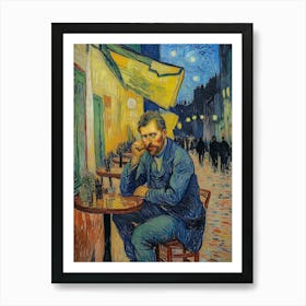 Caféterrasse am Abend mit Vincent van Gogh, Impressionismus Selbstportät Art Print