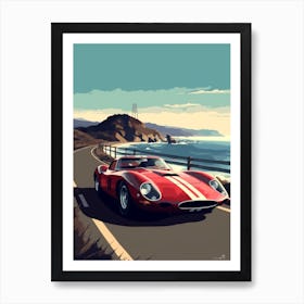 A Ferrari 250 Gto In The Pacific Coast Highway Car Illustration 2 Art Print