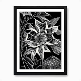 Passionflower Leaf Linocut 1 Art Print