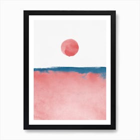 Minimal Landscape Pink And Navy Blue 02 Art Print