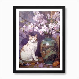 Lilac With A Cat 1 Art Nouveau Style Art Print