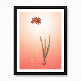 Ixia Filiformis Vintage Botanical in Peach Fuzz Seigaiha Wave Pattern n.0216 Art Print