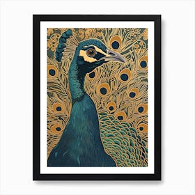 Blue Mustard Close Up Peacock Art Print