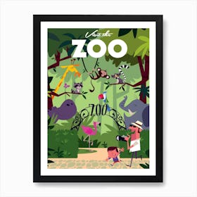 Visit The Zoo Poster Green Art Print