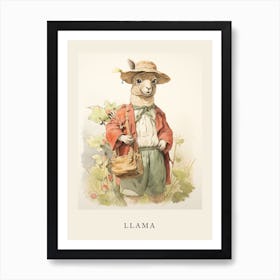 Beatrix Potter Inspired  Animal Watercolour Llama 1 Art Print