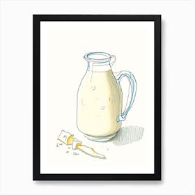 Low Fat Buttermilk Dairy Food Pencil Illustration Art Print