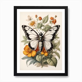 Butterfly And Flowers Art Print