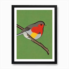 Robin 2 Midcentury Illustration Bird Art Print