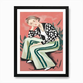 Woman Sitting On A Rock Art Print