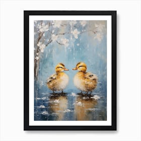 Winter Ducklings Impressionism Style 4 Art Print