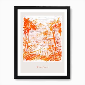 Positano Italy Orange Drawing Poster Art Print