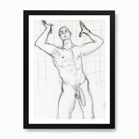 Male Nude By The Tile Wall Art Print