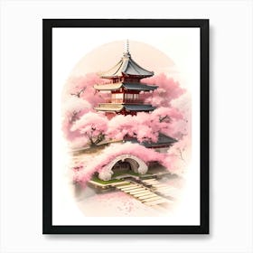 Sakura Blossom Temple Art Print