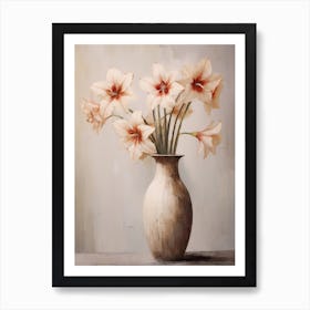 Amaryllis, Autumn Fall Flowers Sitting In A White Vase, Farmhouse Style 1 Art Print