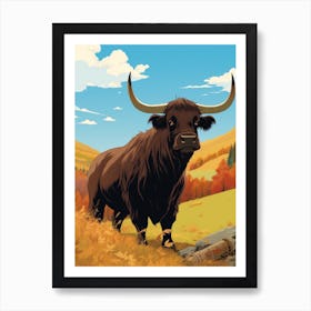 Animated Black Bull In Autumnal Highland Setting 1 Art Print