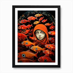 Girl Surrounded By Fish 8 Art Print