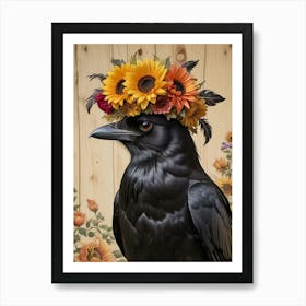 Regal Crow With A Floral Crown Art Print (4) Art Print