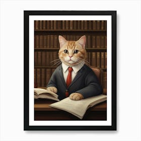 Cute Cat Lawyer In A Suit Art Print