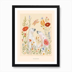 Folksy Floral Animal Drawing Polar Bear Poster Poster