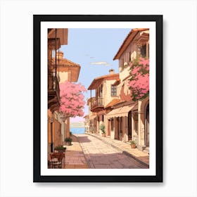 Antalya Turkey 5 Vintage Pink Travel Illustration Art Print