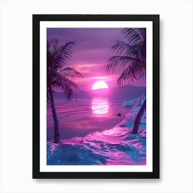 Synthwave Sunset At The Beach 11 Art Print