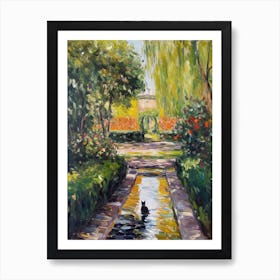 Painting Of A Cat In Versailles Gardens, France In The Style Of Impressionism 01 Art Print