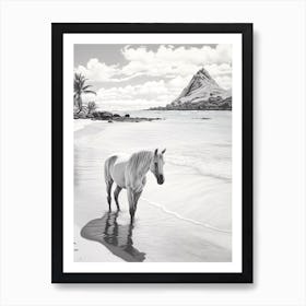 A Horse Oil Painting In Lanikai Beach Hawaii, Usa, Portrait 3 Art Print