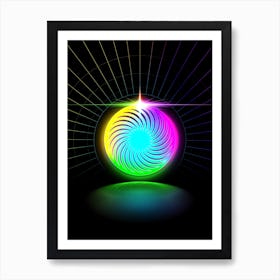 Neon Geometric Glyph in Candy Blue and Pink with Rainbow Sparkle on Black n.0229 Art Print