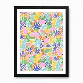 Bunnies In The Flower Field Happy Kids Art Print