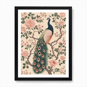 Sepia William Morris Inspired Peacock 1 Art Print