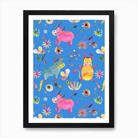 Oxen Oxytocin Blue Art Print