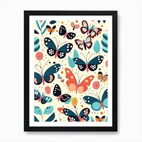 Butterflies Repeat Pattern Scandi Cartoon 1 Art Print