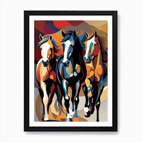 Modern Horse Art, 3 Horses Art Print