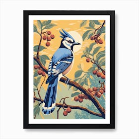 Vintage Bird Linocut Blue Jay 6 Art Print