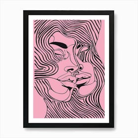 Minimalist Portrait Line Pink Woman 10 Art Print