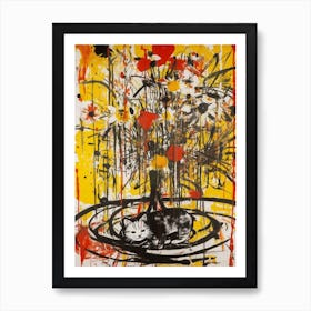 Lotus With A Cat 1 Abstract Expressionism  Art Print