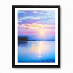 Sunrise Over Lake Waterscape Marble Acrylic Painting 2 Art Print