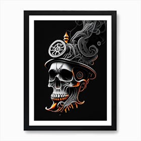 Skull With Intricate Linework 1 Orange Stream Punk Art Print