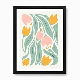 Pink and Orange Tulips Boho Botanical Matisse Style Art Print