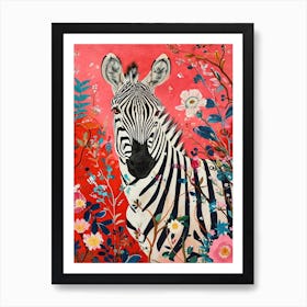 Floral Animal Painting Zebra 4 Art Print