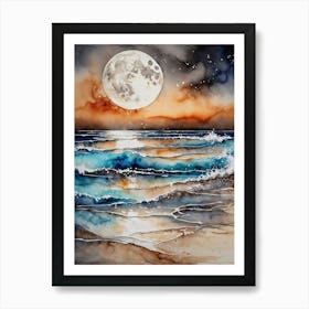 Full Moon At The Beach Art Print