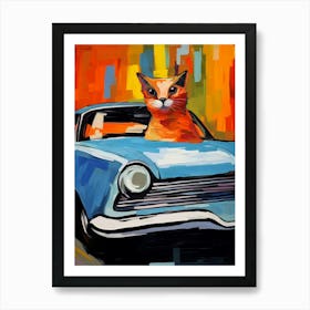 Ford Thunderbird Vintage Car With A Cat, Matisse Style Painting 1 Art Print