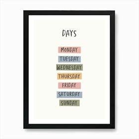 Days Of The Week For Kids Art Print