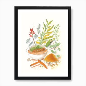 Ginger Spices And Herbs Pencil Illustration 1 Art Print