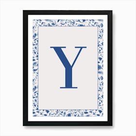 Letter y Monogram Initial Blue Art Print