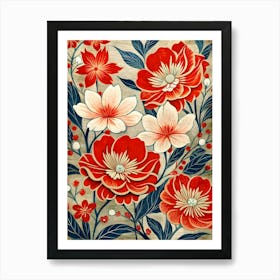 Red And Blue Flowers Art Print