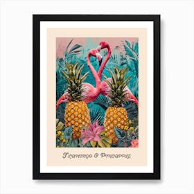 Flamingo & Pineapple Vintage Poster 6 Art Print